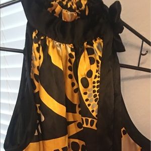 Exquisite Black and Gold High Neck SilkGown